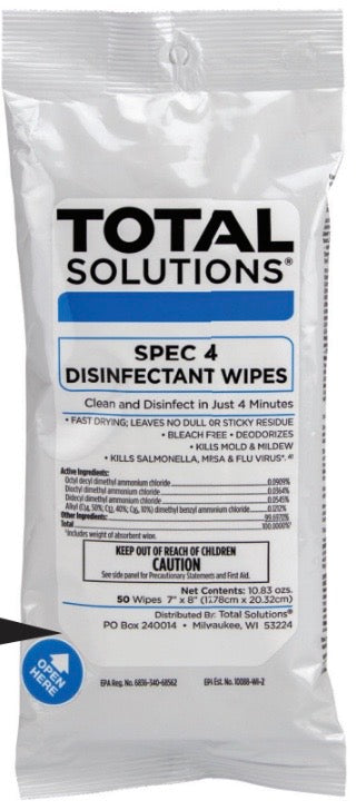 Total Solutions Disinfectant Wipes SPEC 4 - (50 Wipes Per Flat Pack)